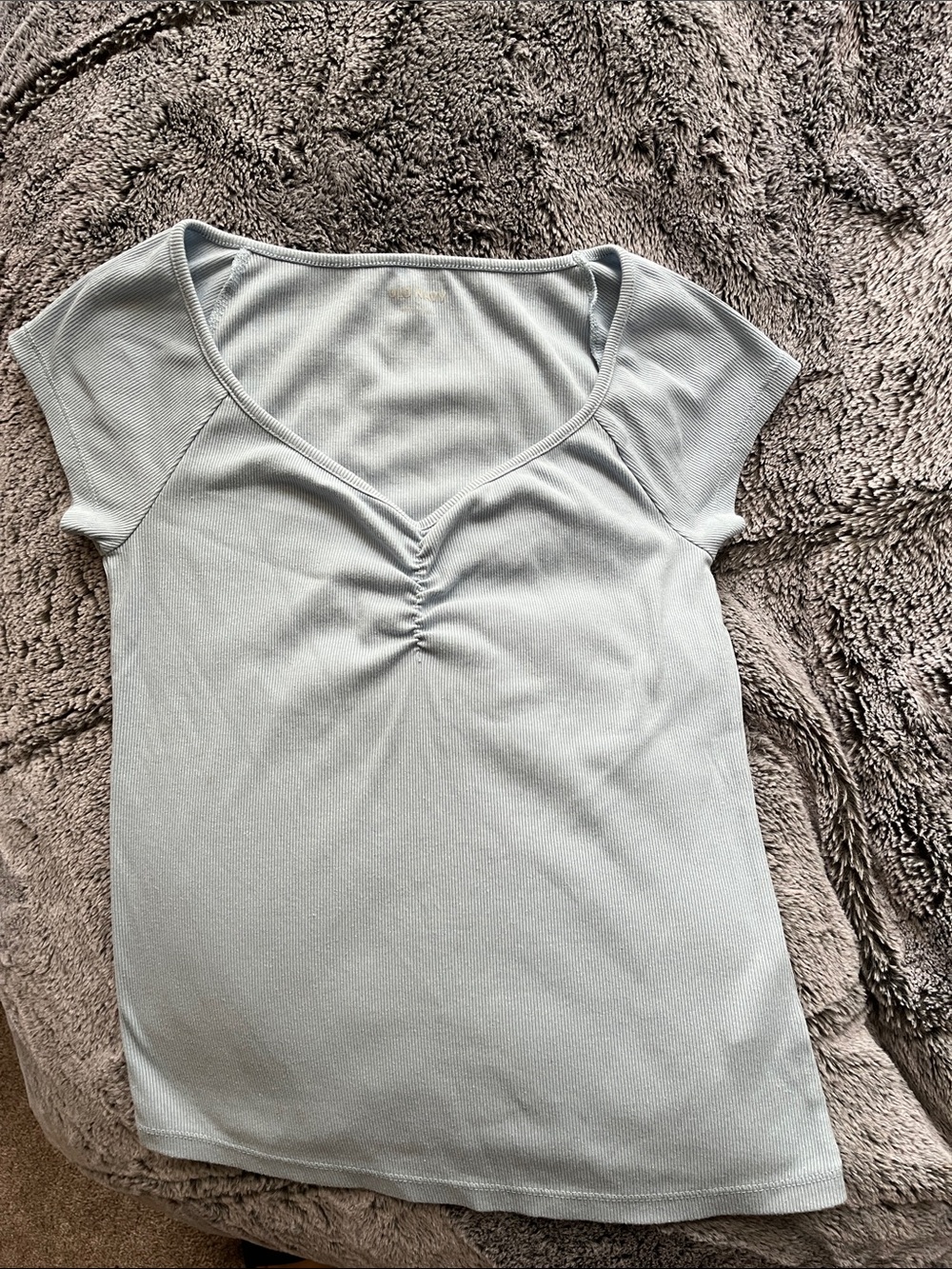 Old Navy Light Blue Ruched V-Neck Short Sleeve Top